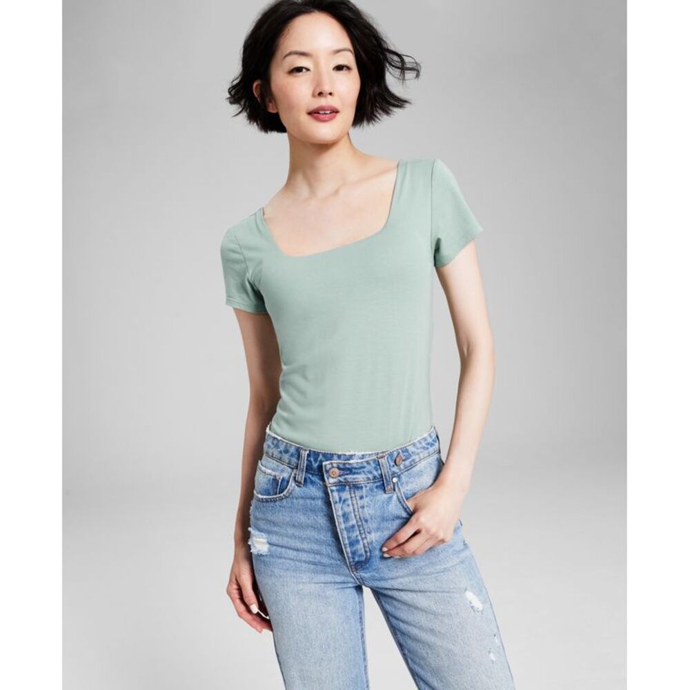 Women's Square-Neck Short-Sleeve Double-Layered Bodysuit